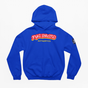 A blue hoodie with the words 