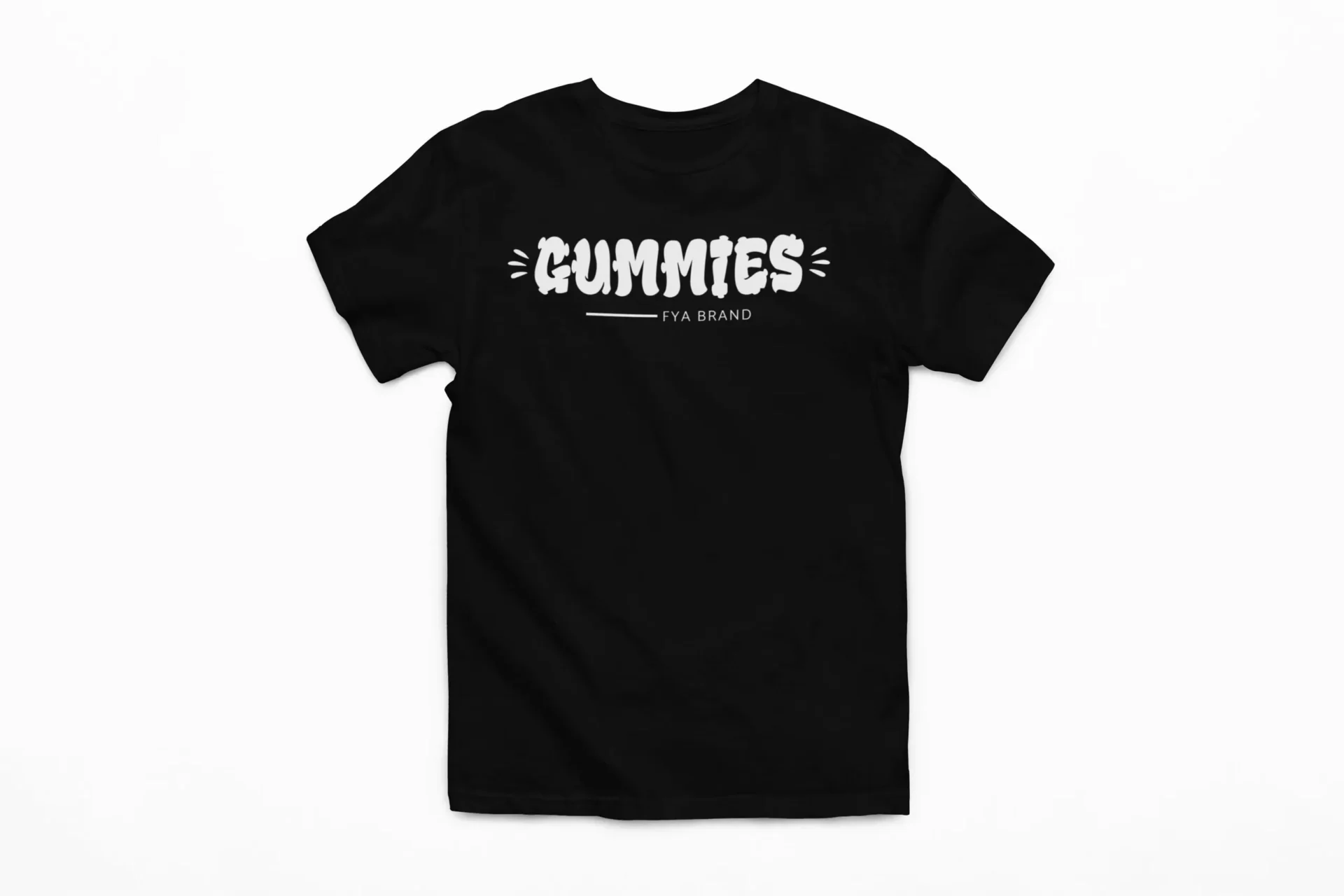 A black shirt with the word " gummies ".