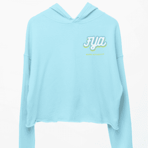 A light blue hoodie with the word 