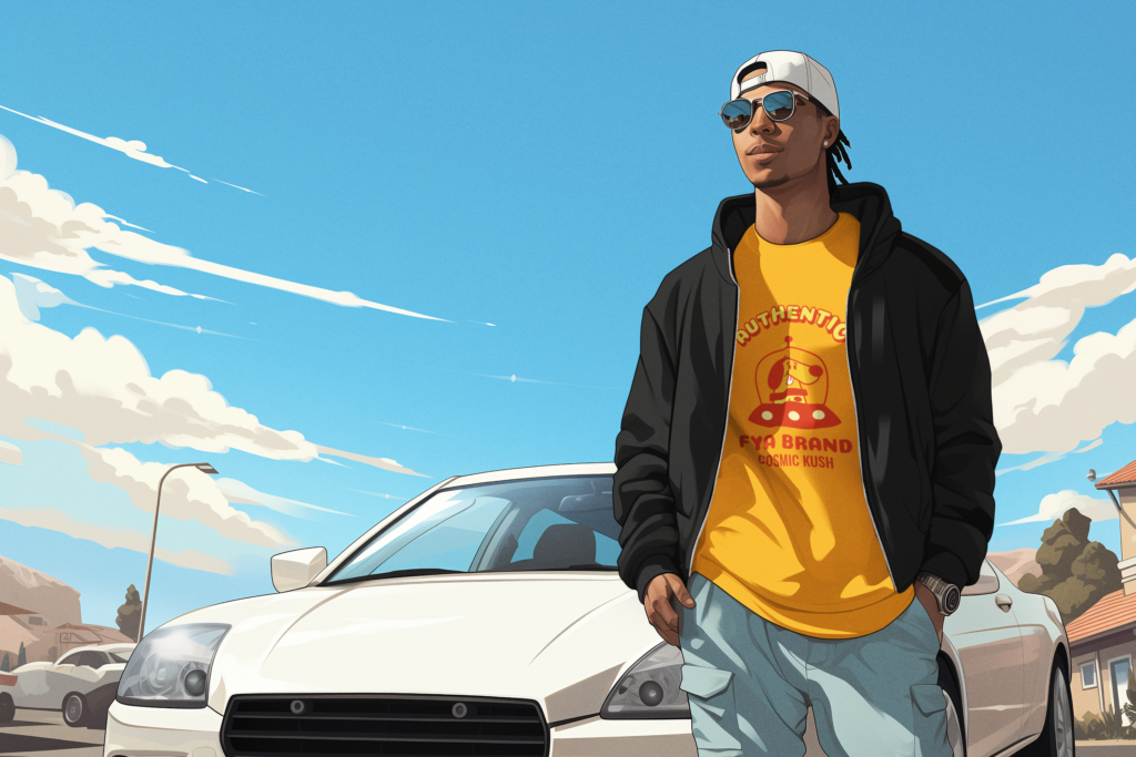 A man 3D image with In front of luxury car