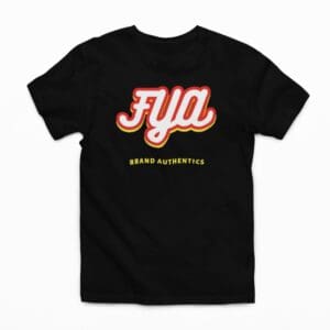 Black t-shirt with bold 'FYA' and 'Street Apparel Co.' text.