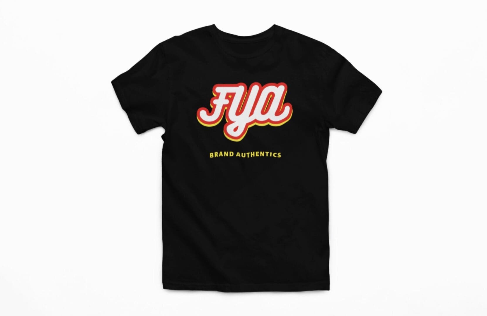 Black t-shirt with bold 'FYA' and 'Street Apparel Co.' text.