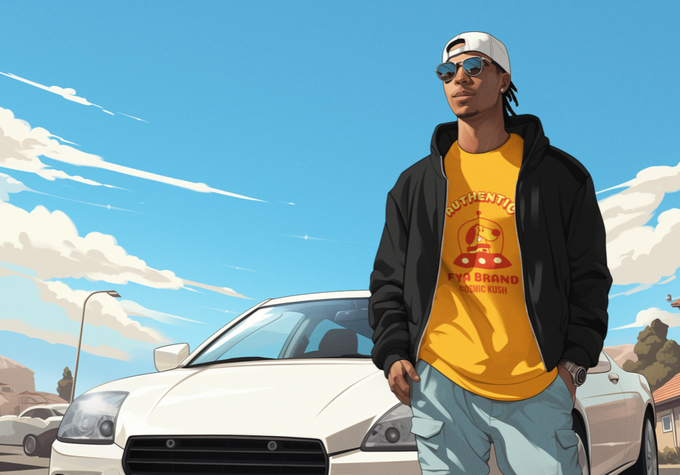 A man 3D image with In front of luxury car